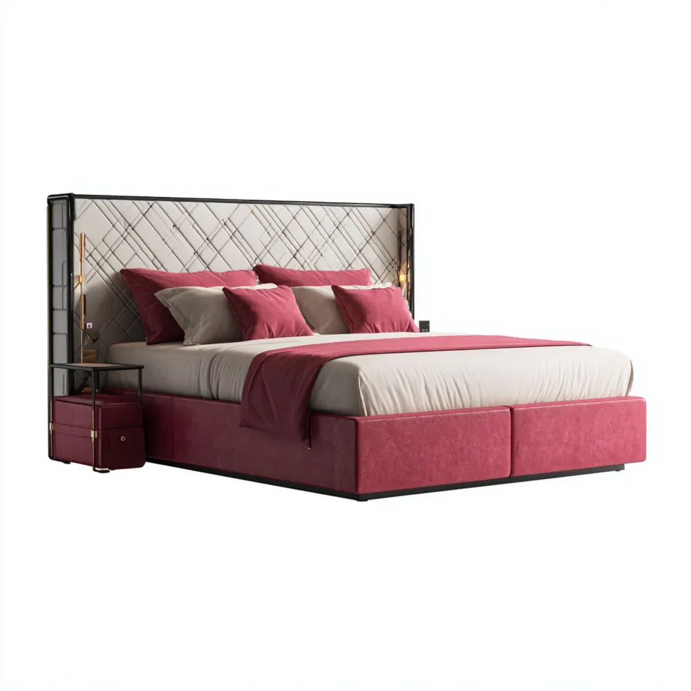 Double Bed Upholstered Velvet 200x150x120 cm - Pink - Modern Design