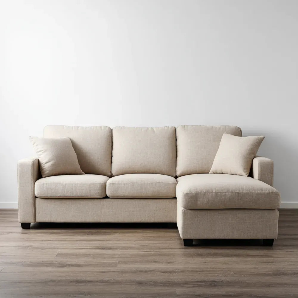 Sectional Sofa Fabric Upholstery 220x85x90 cm – Beige – Modern Design