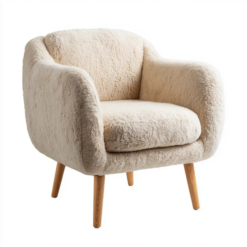 Armchair Plush Upholstered 70x75x80 cm – Cream – Modern Style