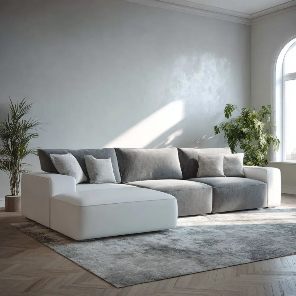 Sectional Sofa Set Fabric Upholstery 300x85x100 cm - Light Gray/White - Modern Design