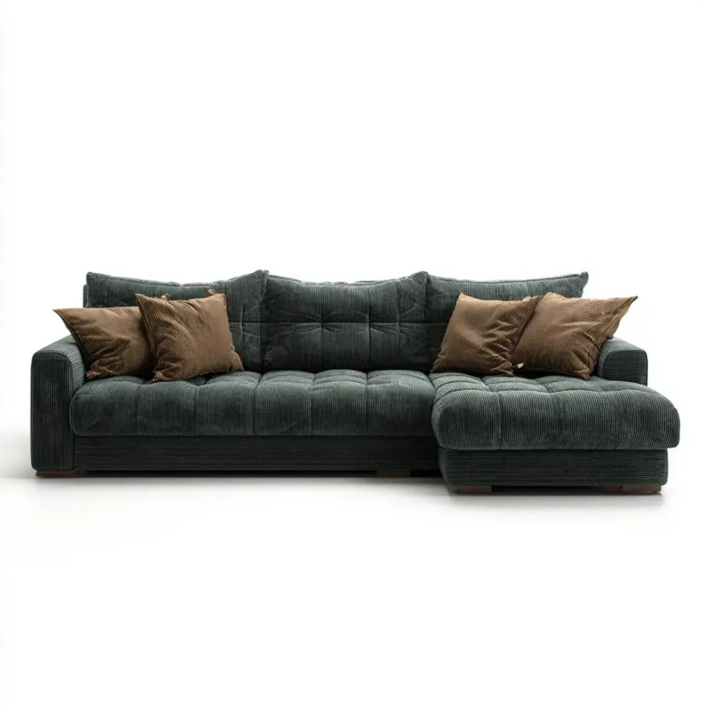 Sectional Sofa Velvet Upholstery 300x150x85 cm - Dark Green - Modern Style