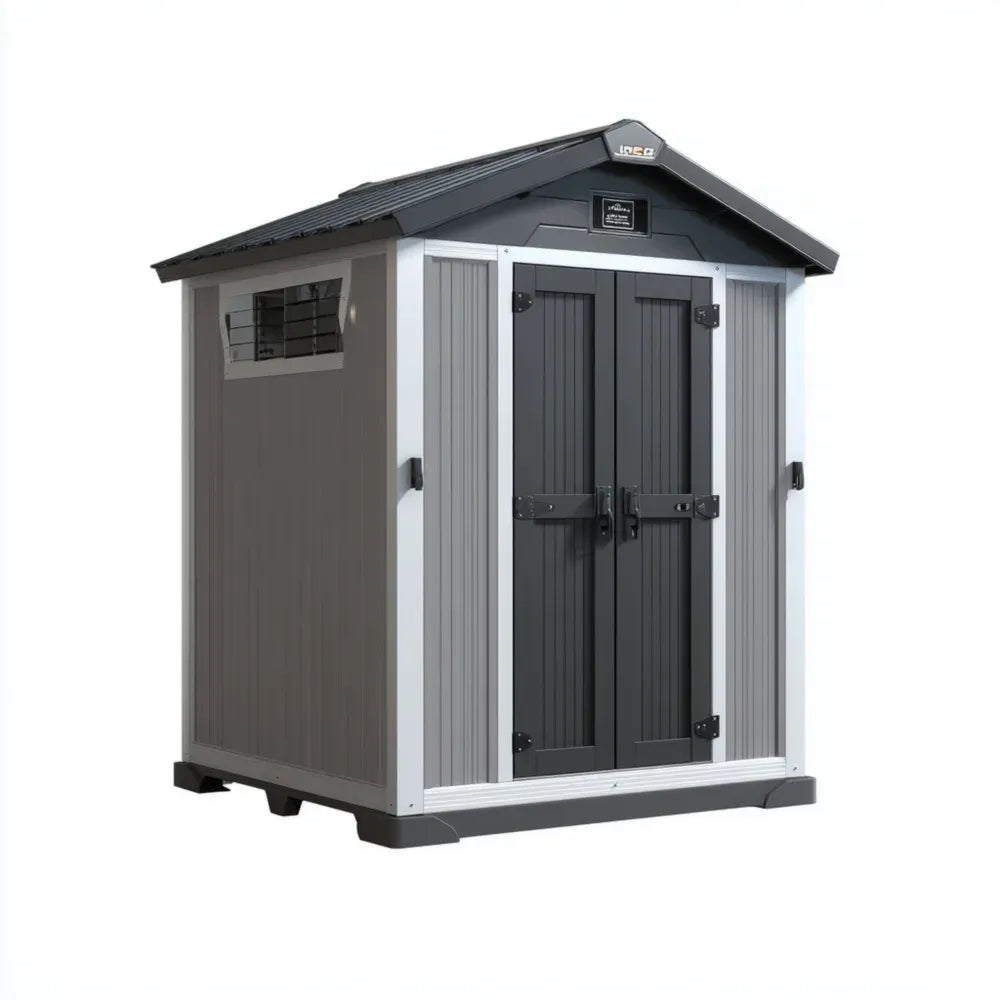 Outdoor Storage Shed Resin 182x121x200 cm – Gray/Black – Weather-Resistant